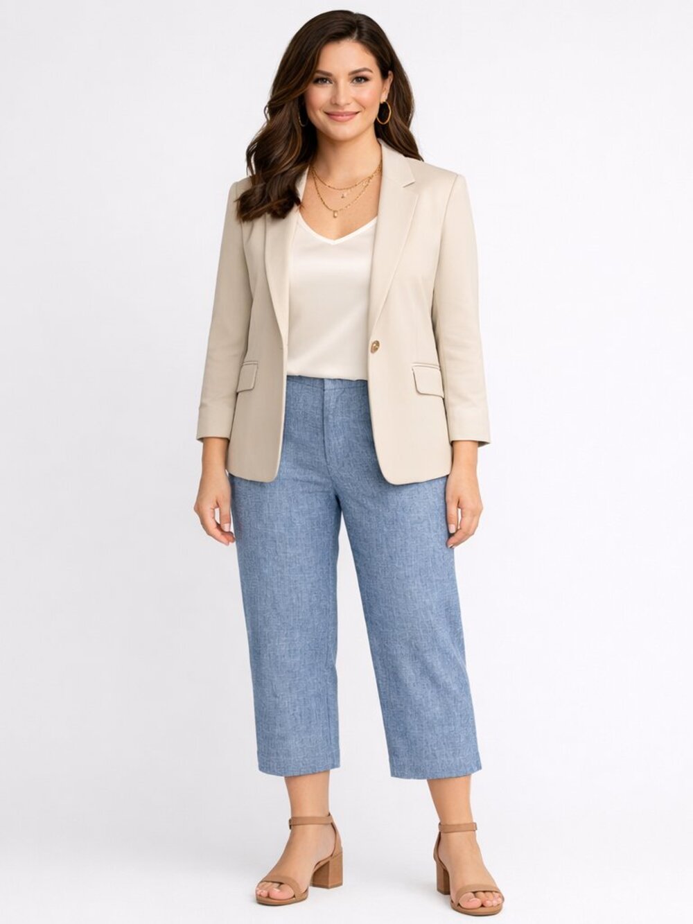 Anne Taylor Curvy Fit 8 Linen Cotton Blend Lightweight Summer Crop Pant